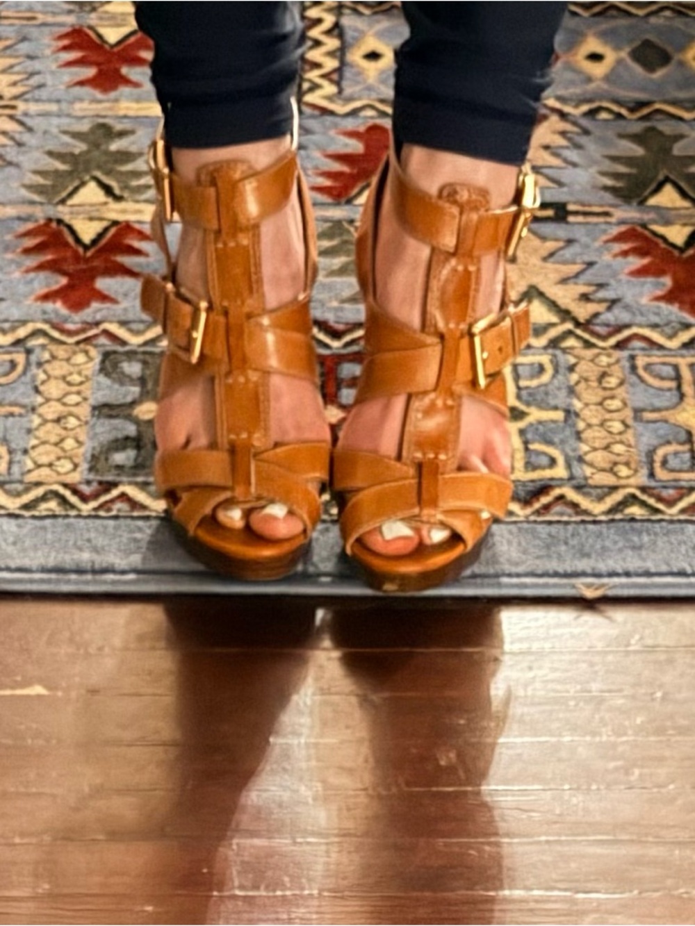 Coach Cognac Strappy Buckle High-Heel Sandals